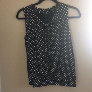 Talbots sleeveless polka dot key hole tie top